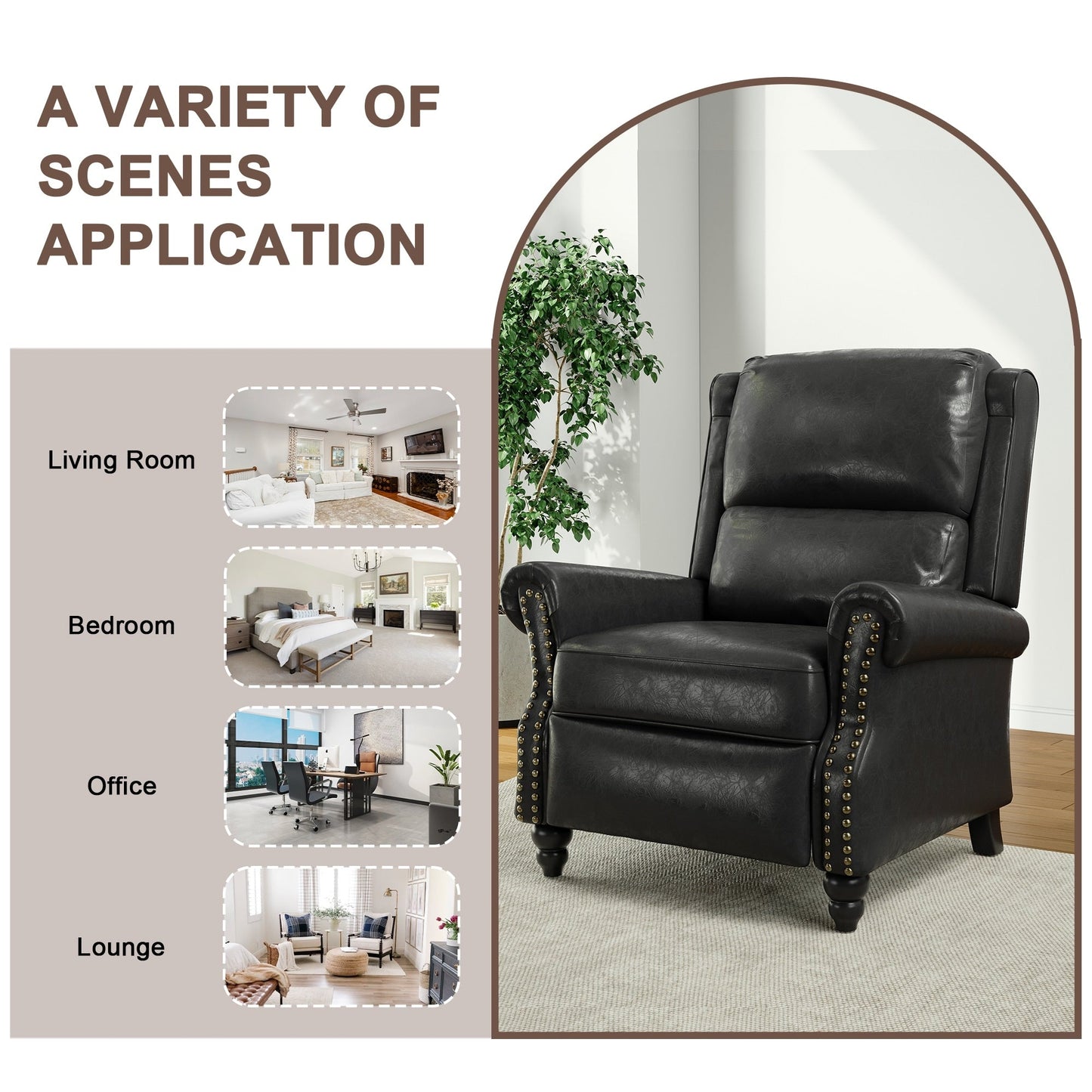 Poltrona reclinabile Alisa 35'' W in pelle vegana/lino con schienale a spinta