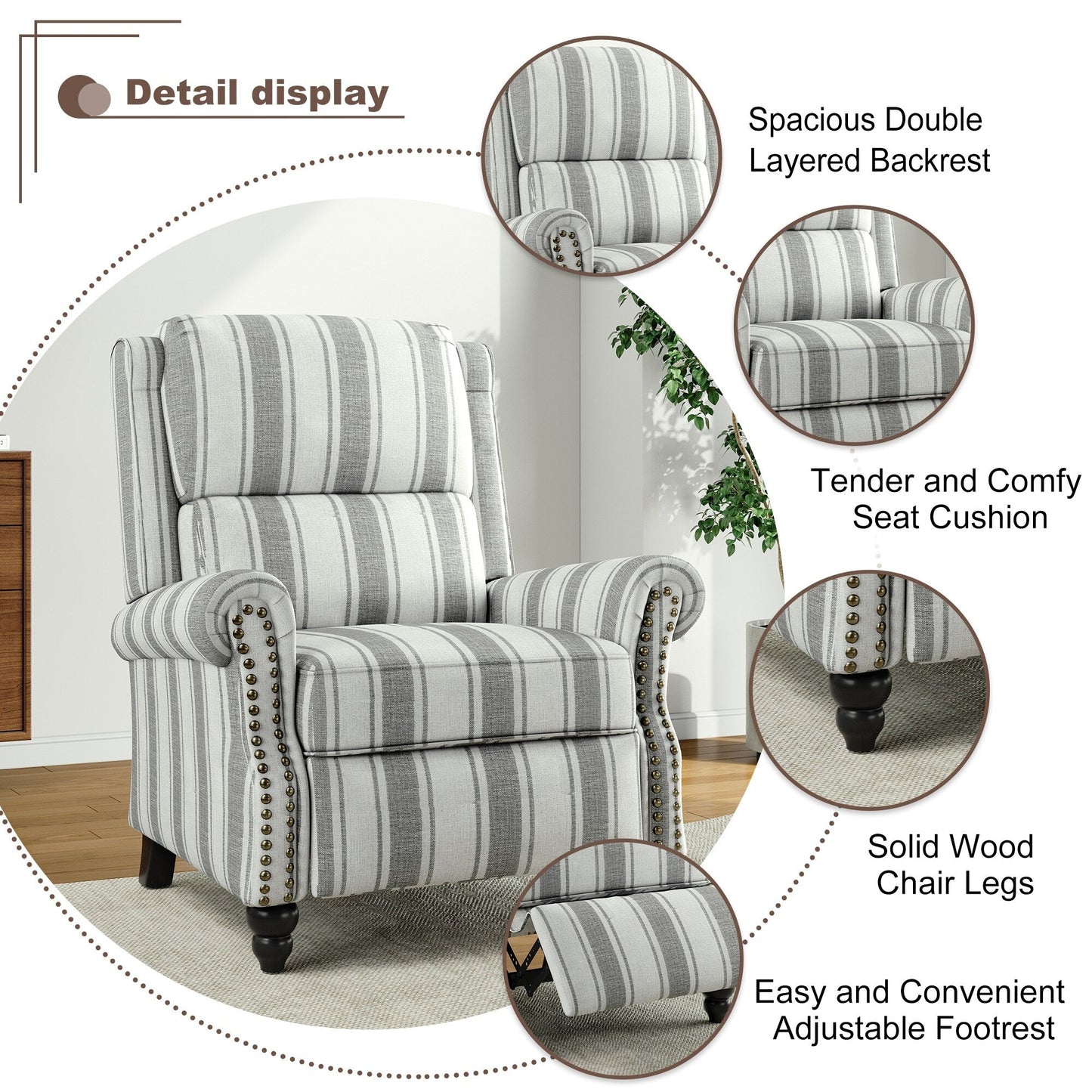 Poltrona reclinabile Alisa 35'' W in pelle vegana/lino con schienale a spinta