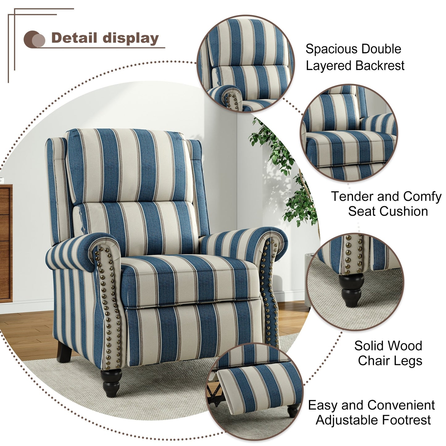 Poltrona reclinabile Alisa 35'' W in pelle vegana/lino con schienale a spinta