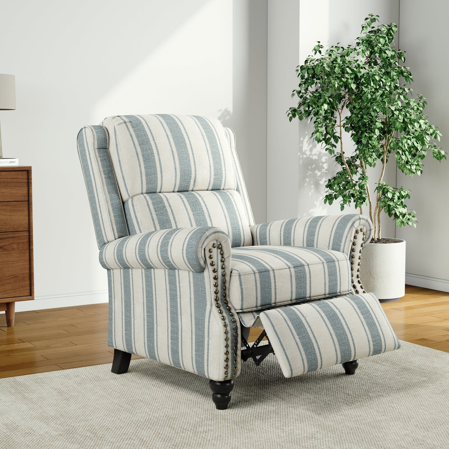 Poltrona reclinabile Alisa 35'' W in pelle vegana/lino con schienale a spinta