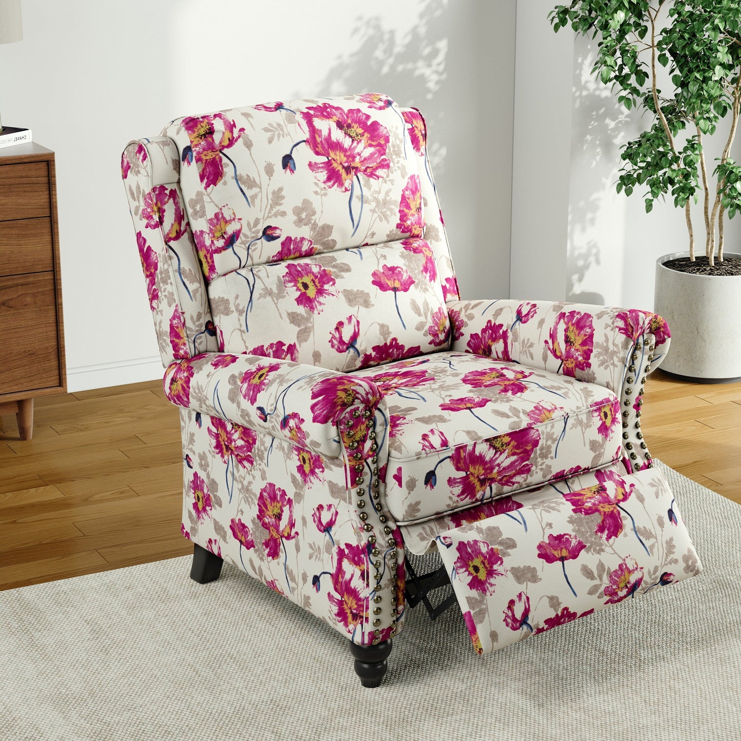 Poltrona reclinabile Alisa 35'' W in pelle vegana/lino con schienale a spinta