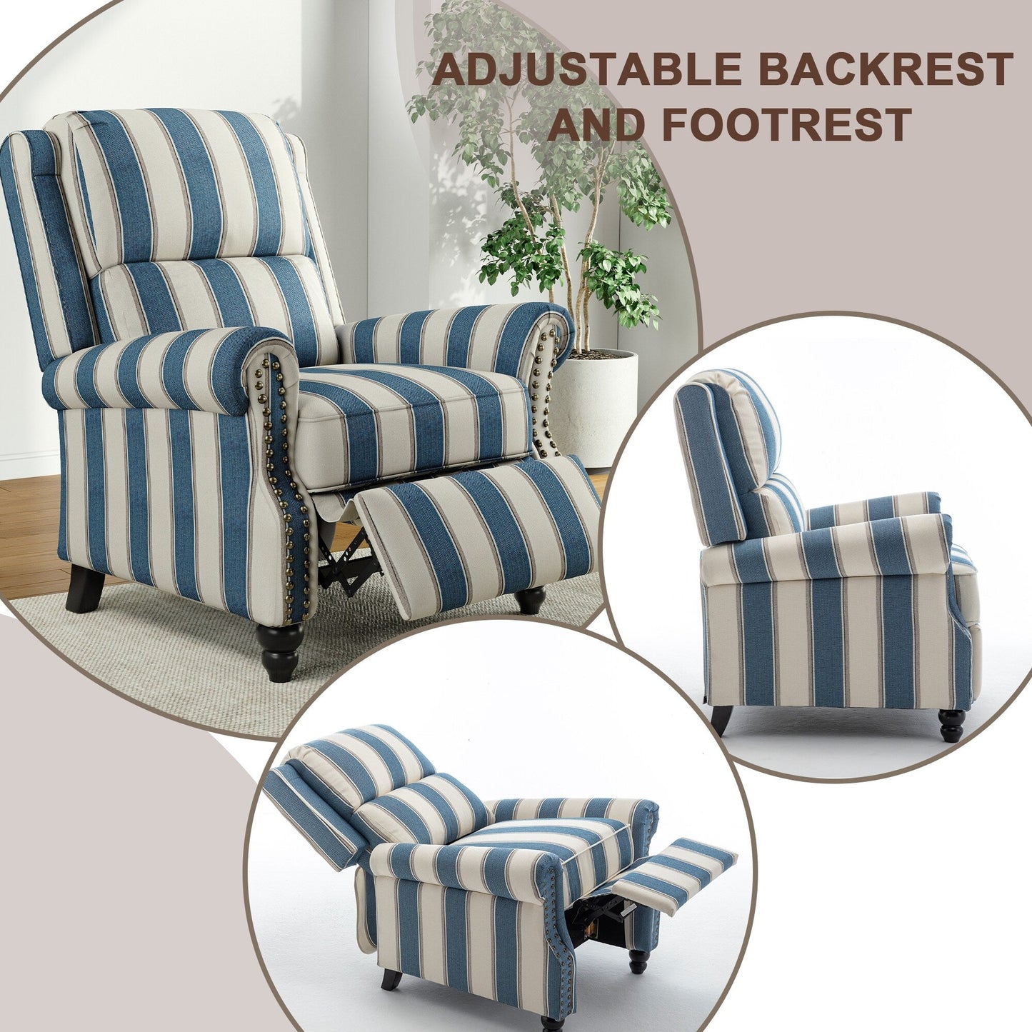 Poltrona reclinabile Alisa 35'' W in pelle vegana/lino con schienale a spinta