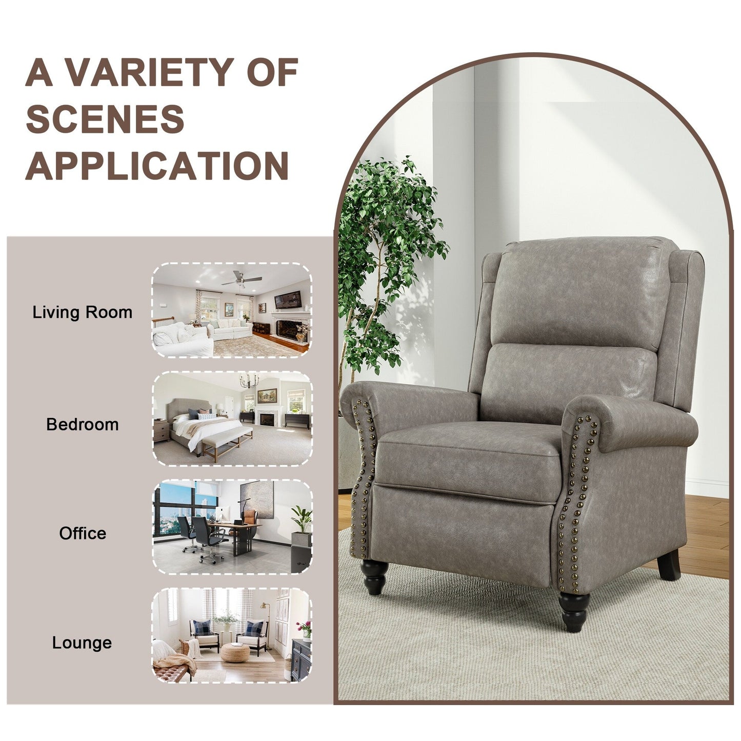 Poltrona reclinabile Alisa 35'' W in pelle vegana/lino con schienale a spinta