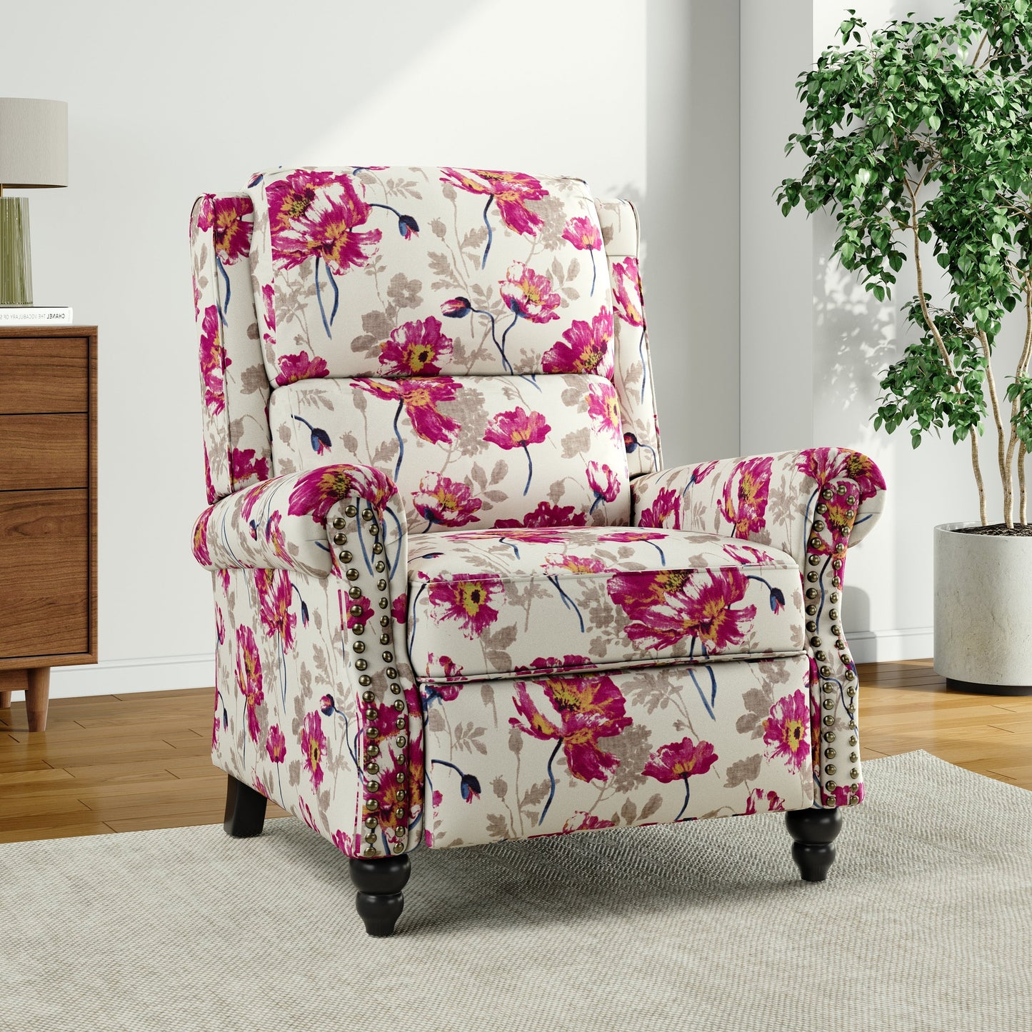 Poltrona reclinabile Alisa 35'' W in pelle vegana/lino con schienale a spinta