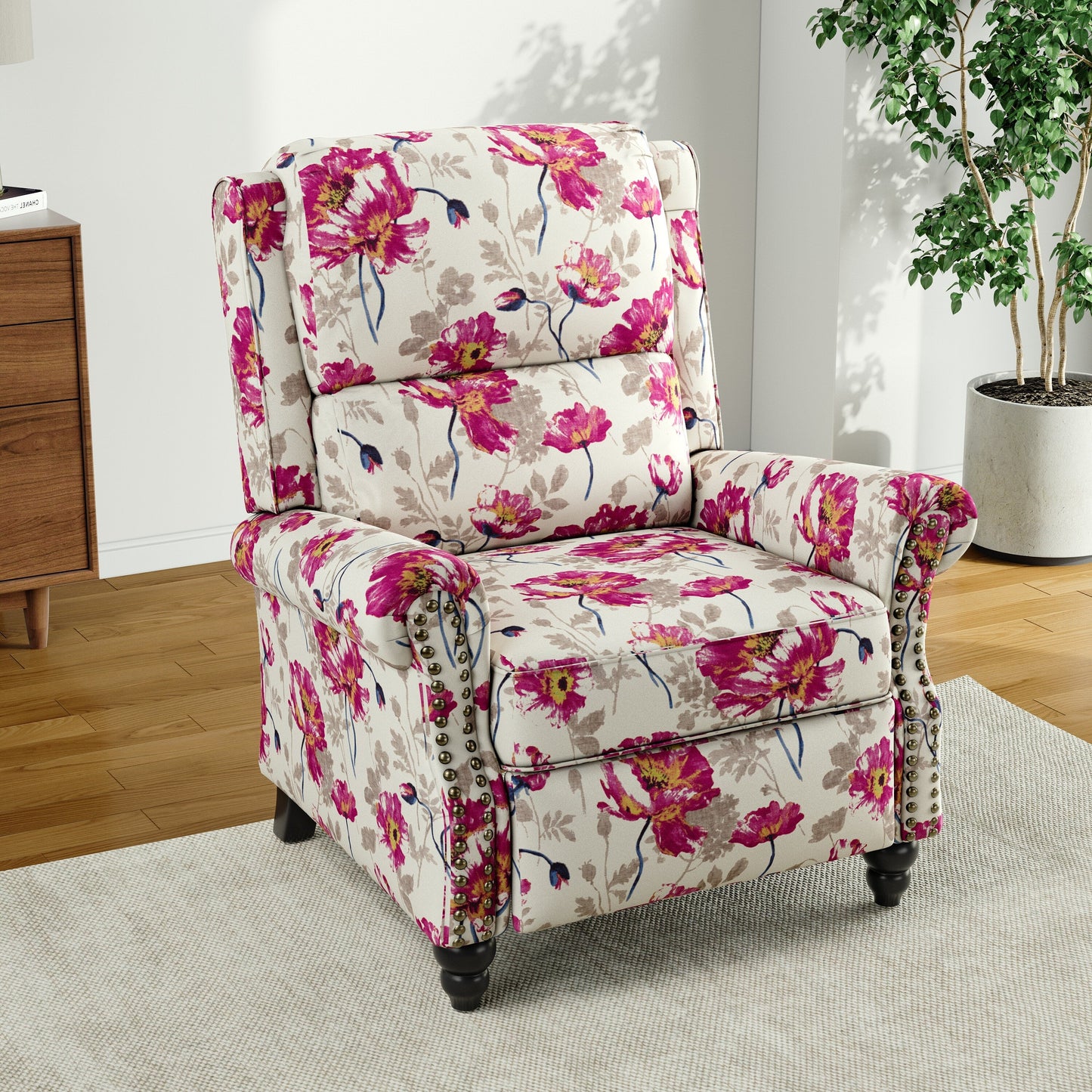 Poltrona reclinabile Alisa 35'' W in pelle vegana/lino con schienale a spinta