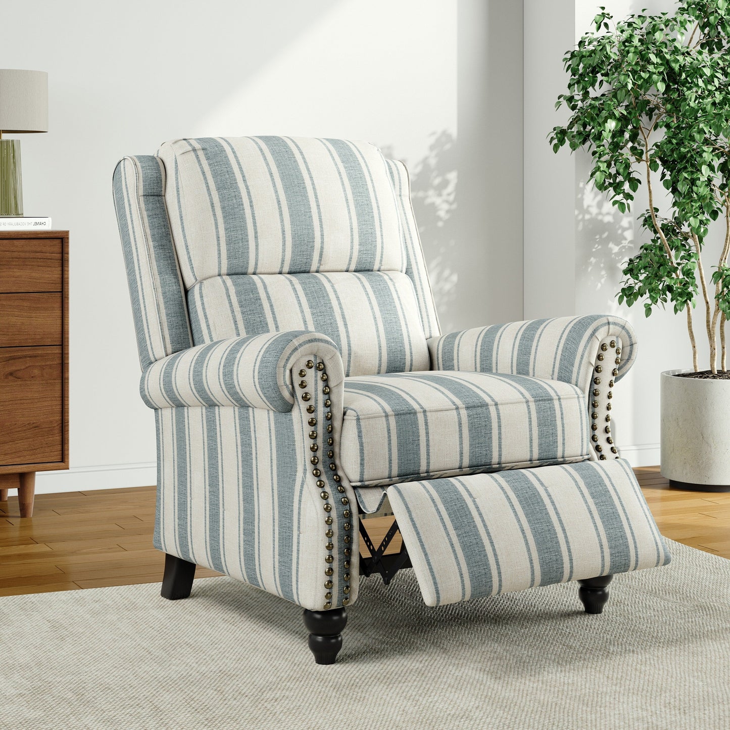 Poltrona reclinabile Alisa 35'' W in pelle vegana/lino con schienale a spinta