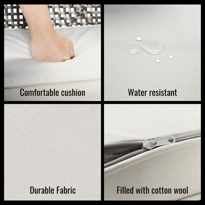 Set da pranzo da esterno per tutte le stagioni, 5 pezzi, piano in legno di acacia con foro per ombrellone, set da conversazione in rattan per esterni