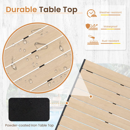 Set da pranzo per esterni con tavolo e sedie impilabili in textilene, piano del tavolo in WPC resistente da 5 pezzi e struttura antiruggine per patio