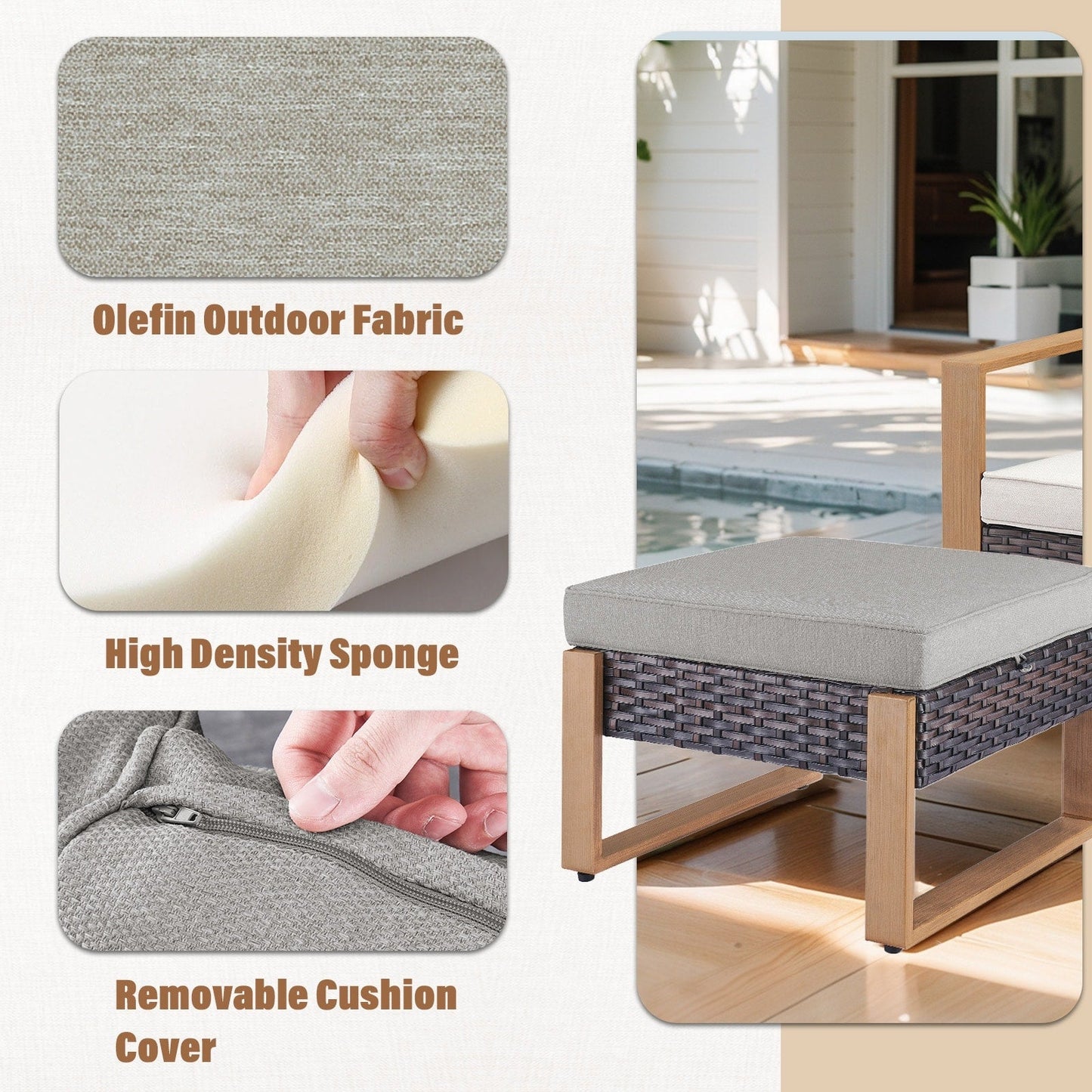 Set di divani girevoli e pouf da esterno per tutte le stagioni Gymojoy