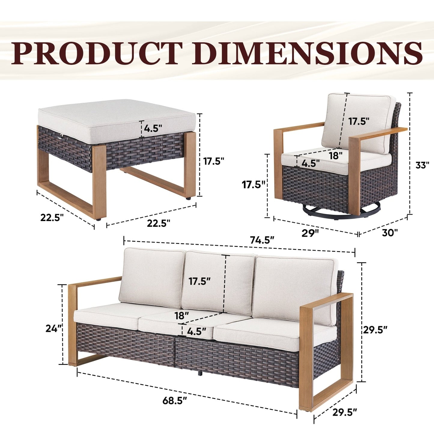 Set di divani girevoli e pouf da esterno per tutte le stagioni Gymojoy