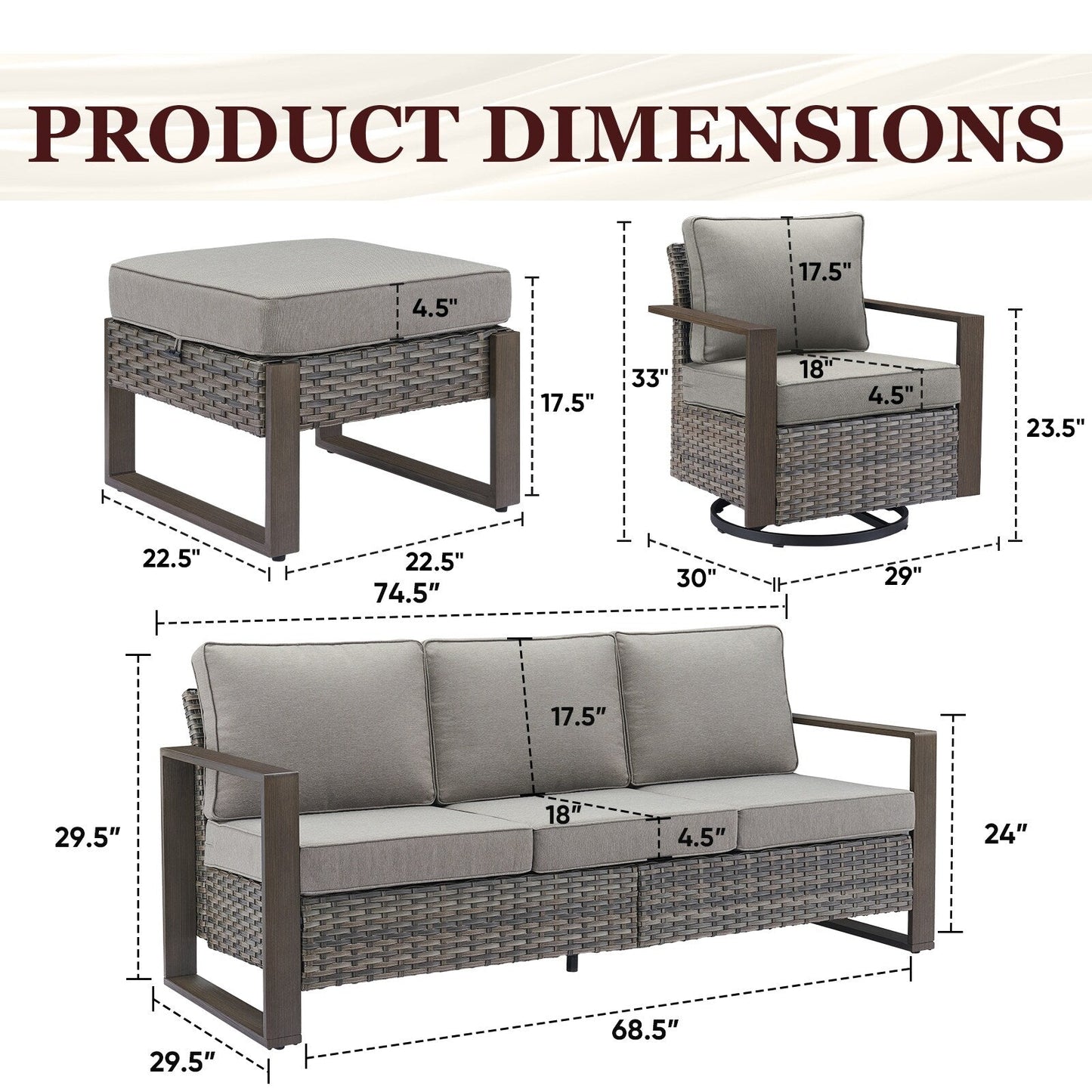 Set di divani girevoli e pouf da esterno per tutte le stagioni Gymojoy