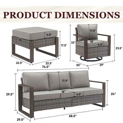 Set di divani girevoli e pouf da esterno per tutte le stagioni Gymojoy