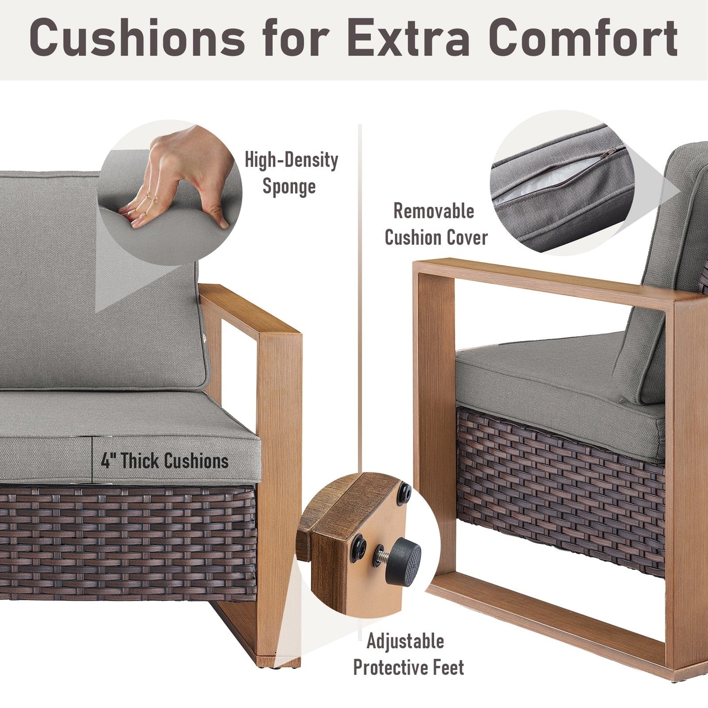 Set di divani girevoli e pouf da esterno per tutte le stagioni Gymojoy