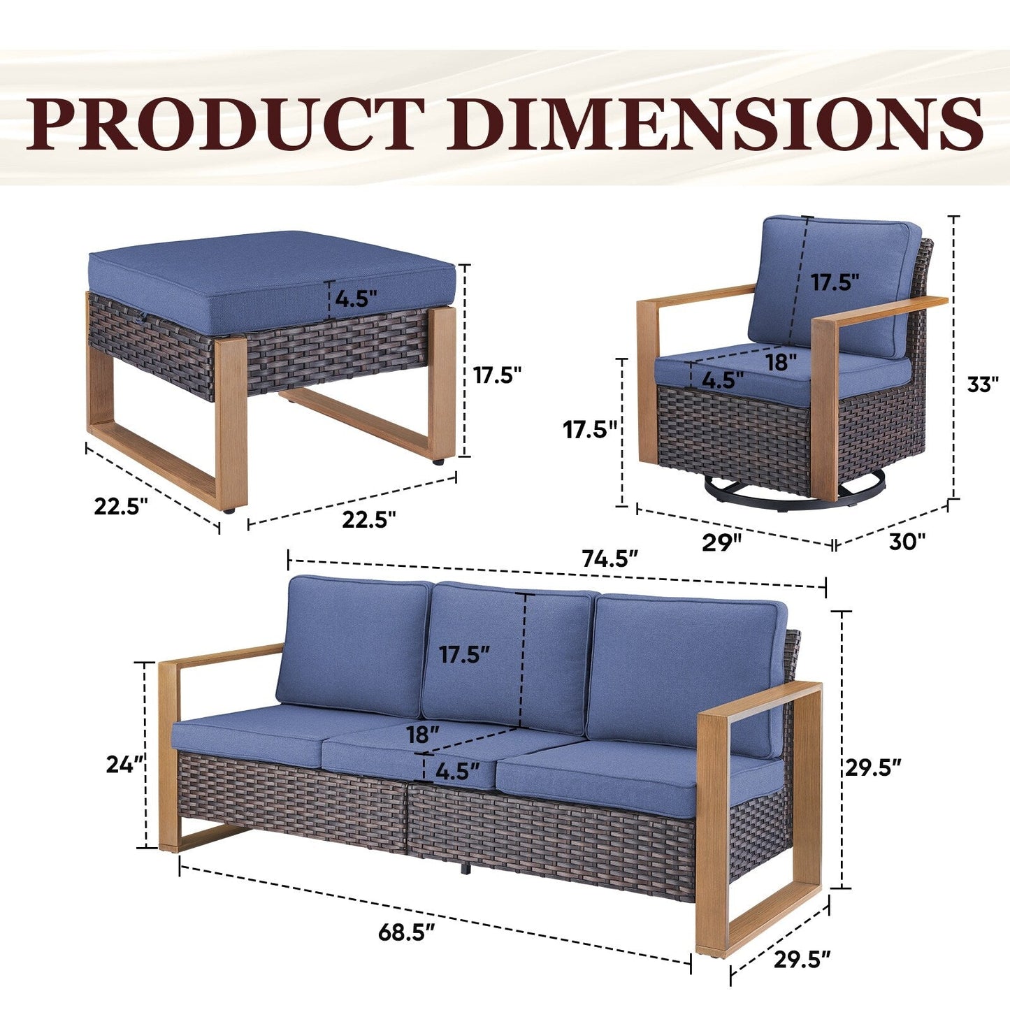 Set di divani girevoli e pouf da esterno per tutte le stagioni Gymojoy