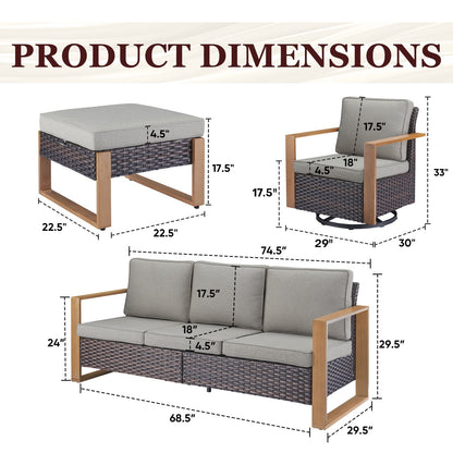 Set di divani girevoli e pouf da esterno per tutte le stagioni Gymojoy