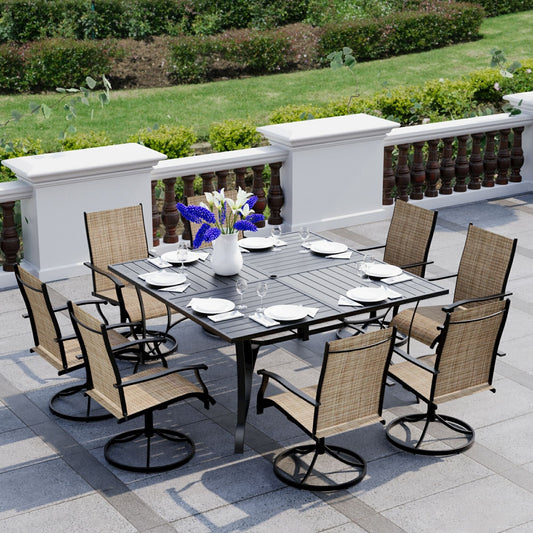 Set da pranzo per patio, tavolo e sedie da pranzo per esterni con sedie in textilene, foro per ombrellone regolabile per giardino, cortile