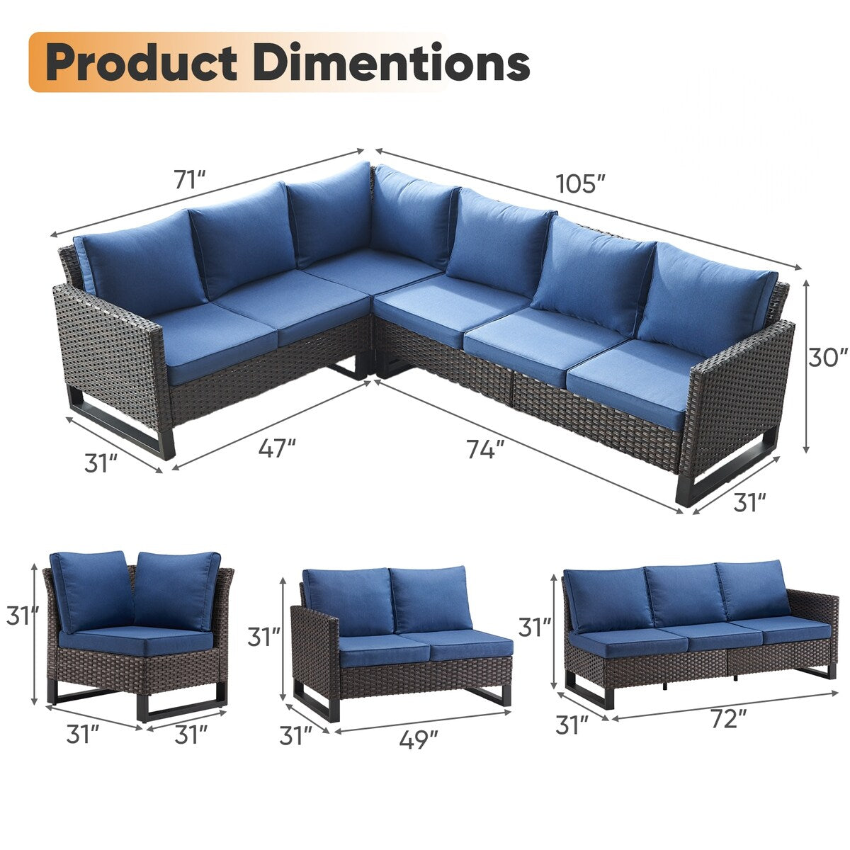 Divano componibile in rattan per tutte le stagioni, set da conversazione con cuscino