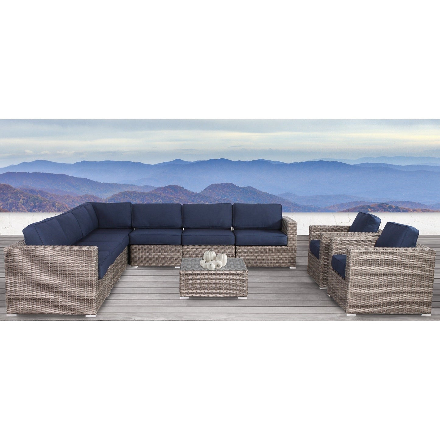 LSI Outdoor Set di divani Sunbrella blu navy da 10 pezzi con cuscini