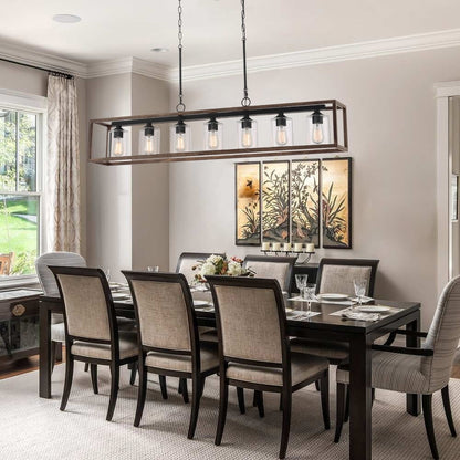 Lampadario lineare rettangolare da cucina Allegray da 52 pollici, 7 luci, stile fattoria