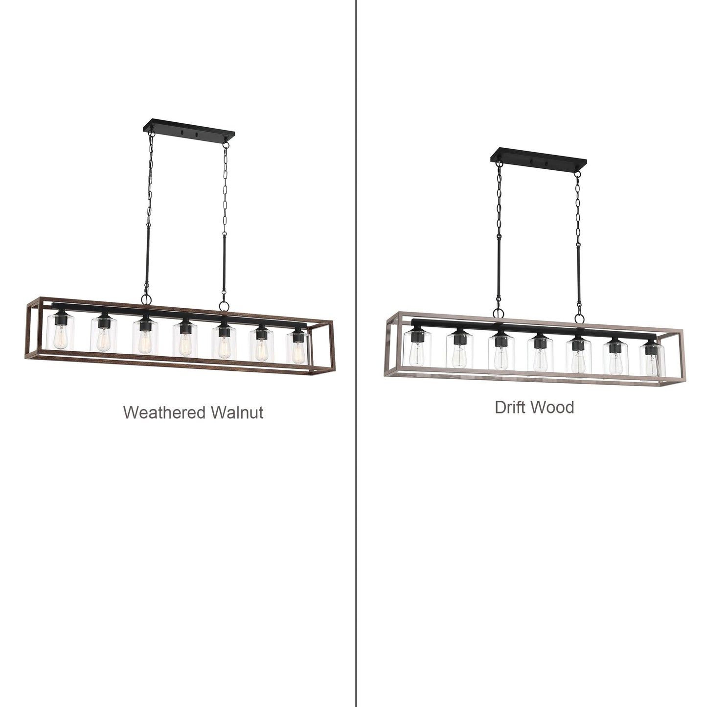 Lampadario lineare rettangolare da cucina Allegray da 52 pollici, 7 luci, stile fattoria