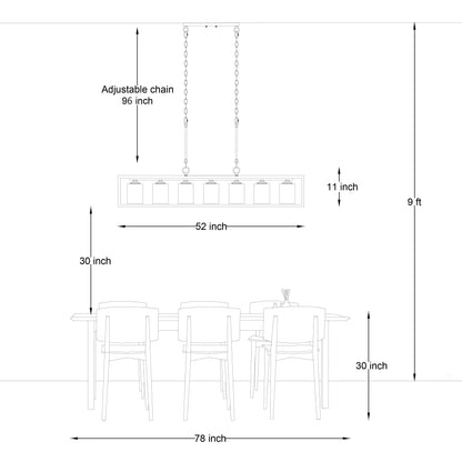 Lampadario lineare rettangolare da cucina Allegray da 52 pollici, 7 luci, stile fattoria