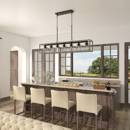 Lampadario lineare rettangolare da cucina Allegray da 52 pollici, 7 luci, stile fattoria