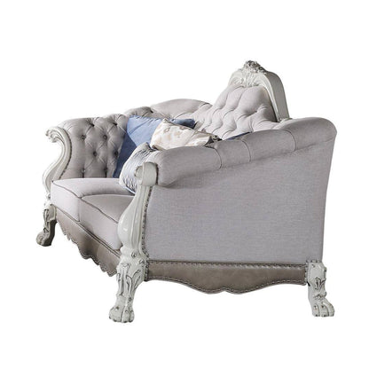 Divano Ally, 7 cuscini decorativi, similpelle bianco osso classico, 96 pollici