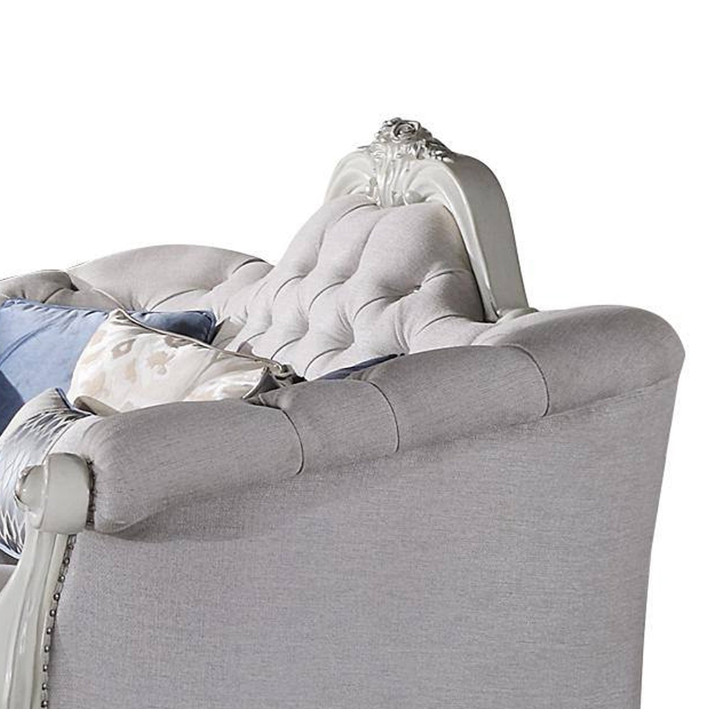 Divano Ally, 7 cuscini decorativi, similpelle bianco osso classico, 96 pollici