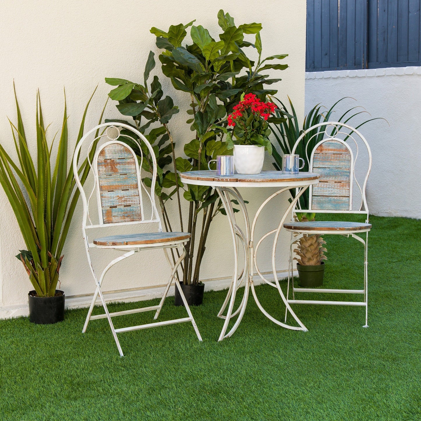 Set da bistrot in legno e metallo da 3 pezzi per interni/esterni Alpine Corporation, tavolo e sedie pieghevoli, posti a sedere per patio