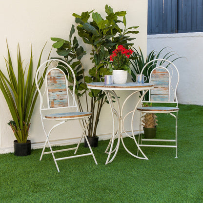 Set da bistrot in legno e metallo da 3 pezzi per interni/esterni Alpine Corporation, tavolo e sedie pieghevoli, posti a sedere per patio