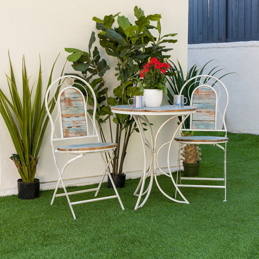 Set da bistrot in legno e metallo da 3 pezzi per interni/esterni Alpine Corporation, tavolo e sedie pieghevoli, posti a sedere per patio