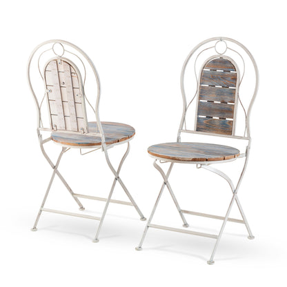 Set da bistrot in legno e metallo da 3 pezzi per interni/esterni Alpine Corporation, tavolo e sedie pieghevoli, posti a sedere per patio