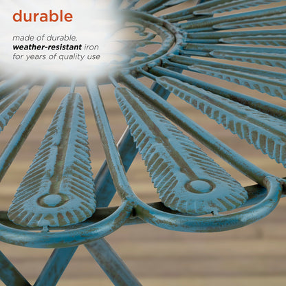 Set da bistrot in metallo rustico con piume di pavone, 3 pezzi, per interni/esterni, Alpine Corporation, seduta da patio, azzurro