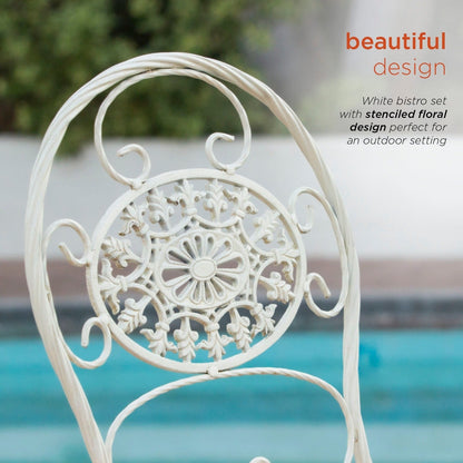 Alpine Corporation Set da bistrot da interno/esterno, 3 pezzi, tavolo pieghevole e sedie, posti a sedere per patio, bianco