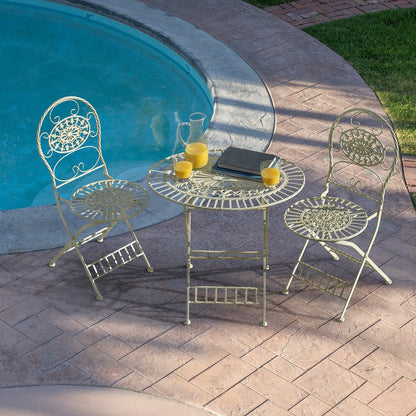 Alpine Corporation Set da bistrot da interno/esterno, 3 pezzi, tavolo pieghevole e sedie, posti a sedere per patio, bianco