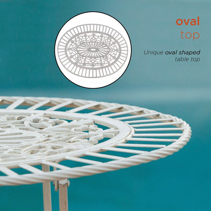 Alpine Corporation Set da bistrot da interno/esterno, 3 pezzi, tavolo pieghevole e sedie, posti a sedere per patio, bianco