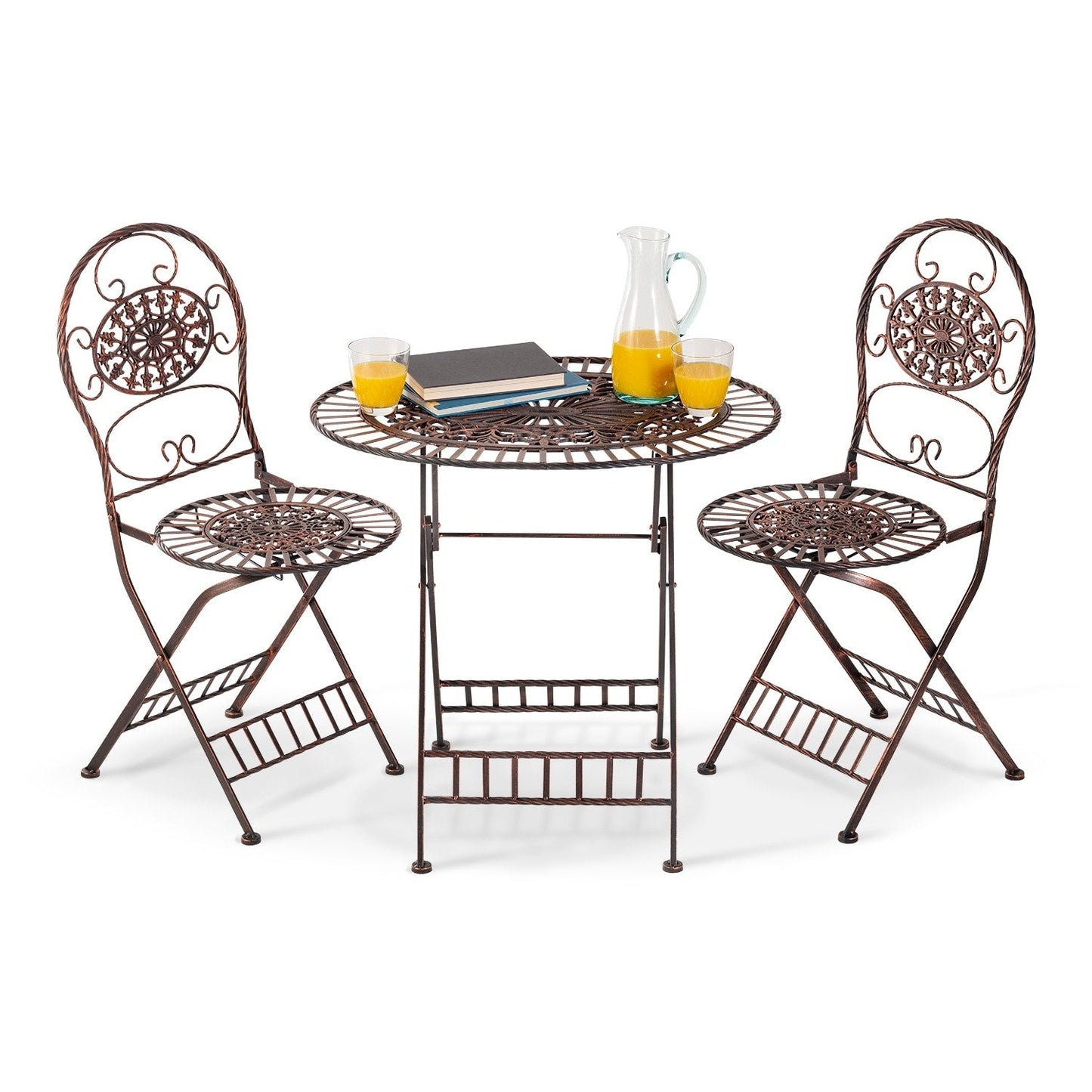 Alpine Corporation Set da bistrot ovale da interno/esterno, 3 pezzi, tavolo pieghevole e sedie, posti a sedere per patio, bronzo