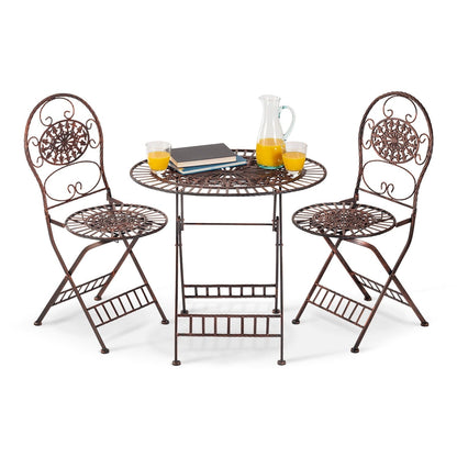 Alpine Corporation Set da bistrot ovale da interno/esterno, 3 pezzi, tavolo pieghevole e sedie, posti a sedere per patio, bronzo