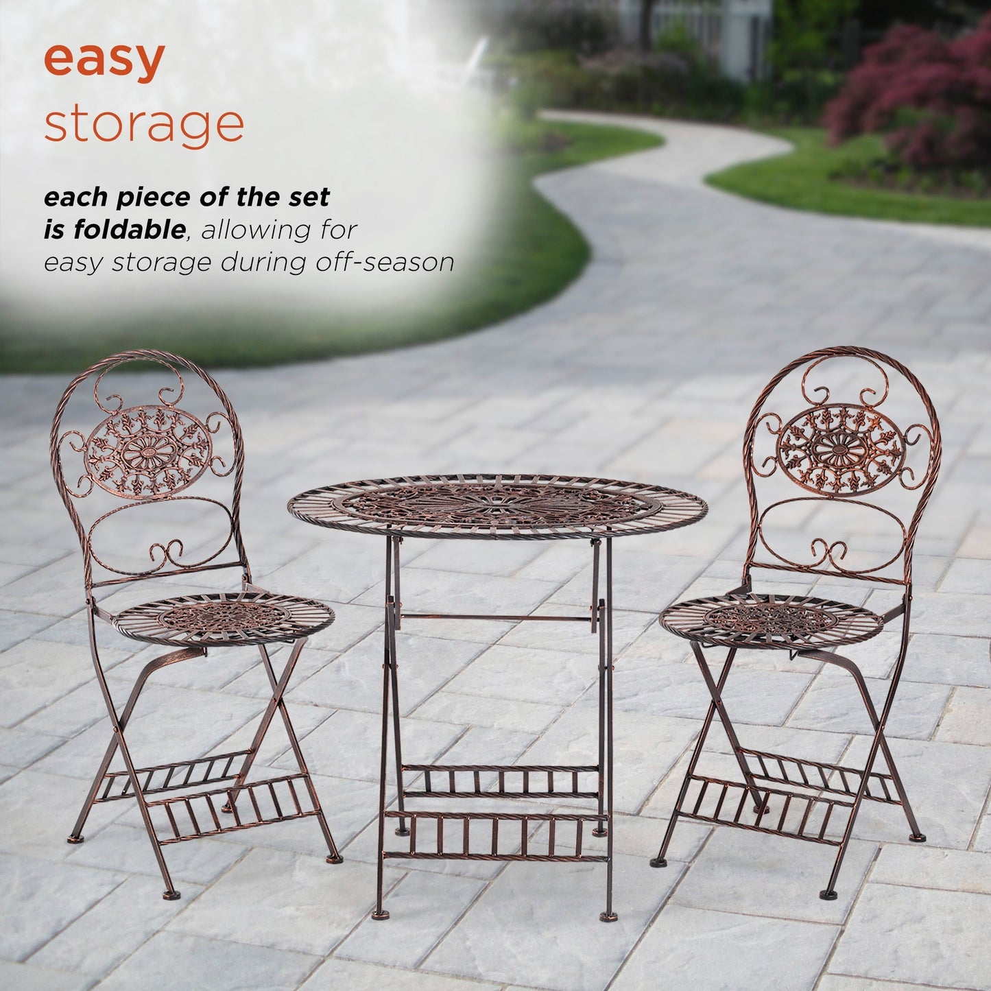 Alpine Corporation Set da bistrot ovale da interno/esterno, 3 pezzi, tavolo pieghevole e sedie, posti a sedere per patio, bronzo