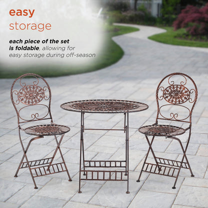 Alpine Corporation Set da bistrot ovale da interno/esterno, 3 pezzi, tavolo pieghevole e sedie, posti a sedere per patio, bronzo