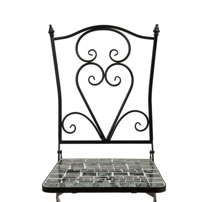 Set da bistrot da 3 pezzi per interni/esterni con mosaico in vetro marmorizzato Alpine Corporation, tavolo pieghevole e sedie, sedute per patio