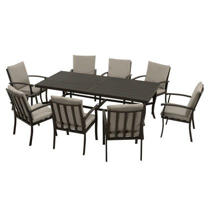 Set da pranzo per patio in alluminio EGEIROS LIFE AluLux da 9 pezzi con cuscini lavabili