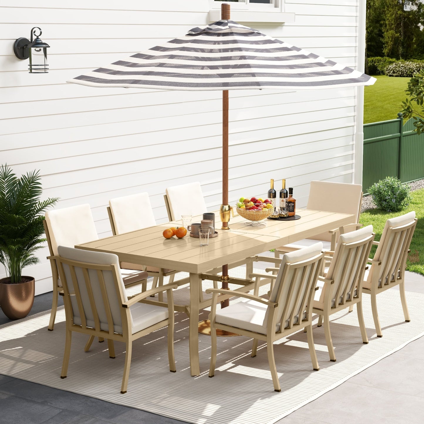 Set da pranzo per patio in alluminio EGEIROS LIFE AluLux da 9 pezzi con cuscini lavabili