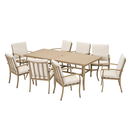 Set da pranzo per patio in alluminio EGEIROS LIFE AluLux da 9 pezzi con cuscini lavabili