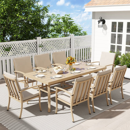 Set da pranzo per patio in alluminio EGEIROS LIFE AluLux da 9 pezzi con cuscini lavabili