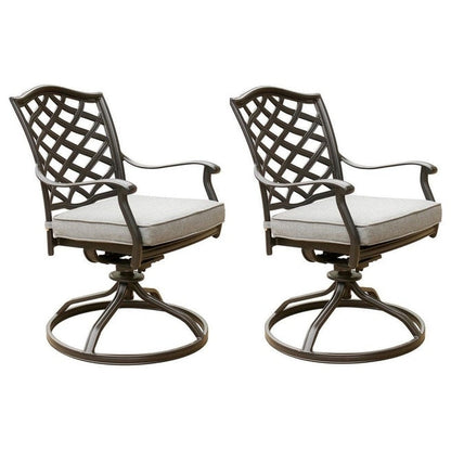 Set da pranzo rettangolare in alluminio da 7 pezzi con 6 sedie a dondolo girevoli