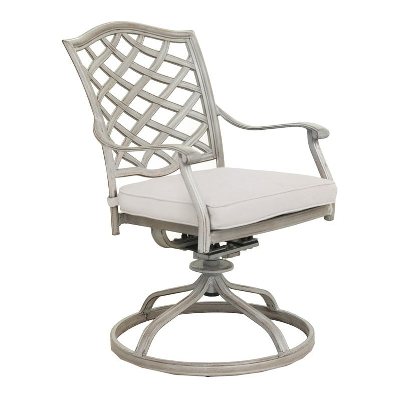 Set da pranzo rettangolare in alluminio da 7 pezzi con 6 sedie a dondolo girevoli