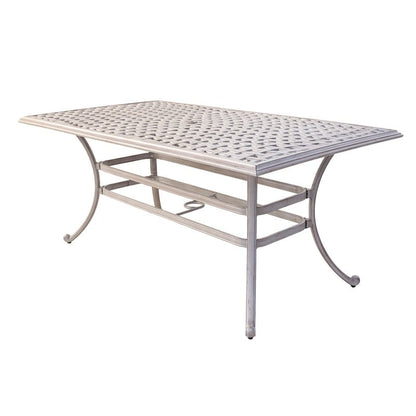 Set da pranzo rettangolare in alluminio da 7 pezzi con 6 sedie a dondolo girevoli