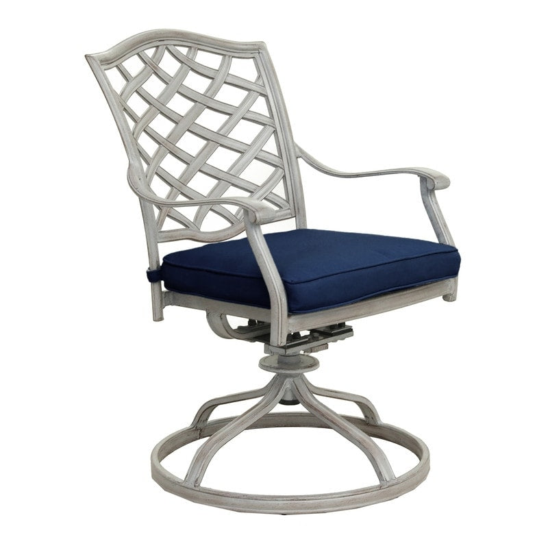 Set da pranzo rettangolare in alluminio da 7 pezzi con 6 sedie a dondolo girevoli