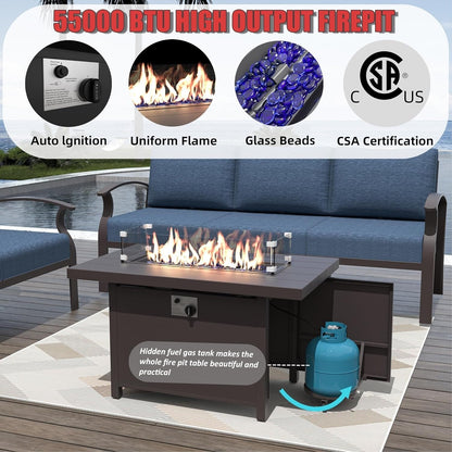 Set di divani angolari in alluminio, set di divani combinati per esterni da patio con braccioli e poggiapiedi